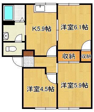 アーバン十字路A棟(3K/1階)の間取り写真