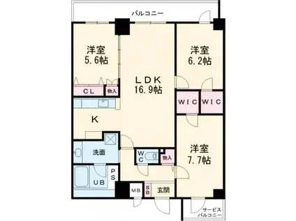 TUNAMAYO RESIDENCE(3LDK/7階)の間取り写真