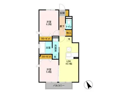 リヴェール 弐番館(2LDK/1階)の間取り写真