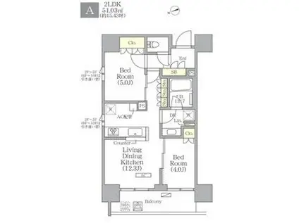 グランエール西日暮里(2LDK/2階)の間取り写真