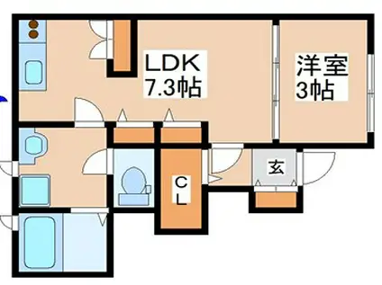モスフロックス御着(1LDK/1階)の間取り写真
