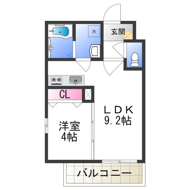 ジーメゾン泉大津ベルビュー(1LDK/2階)の間取り写真