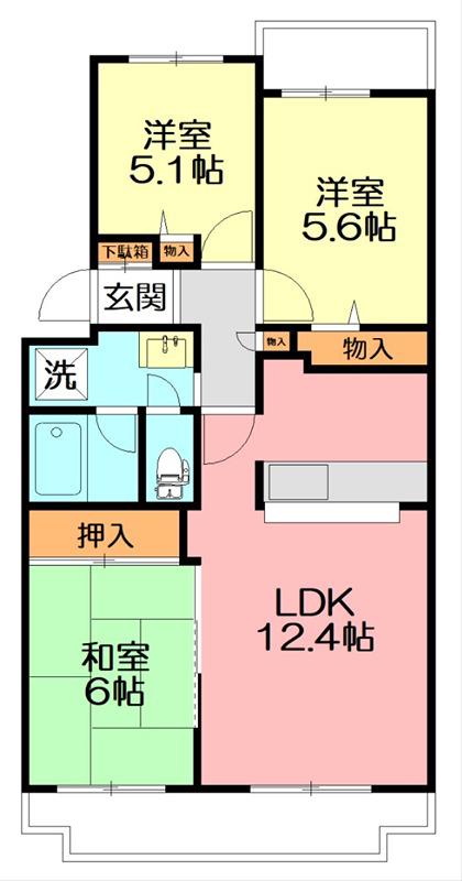 ヒルズ南戸塚4号棟(3LDK/2階)の間取り写真