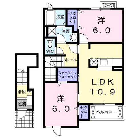 グリーンフィールドA(2LDK/2階)の間取り写真
