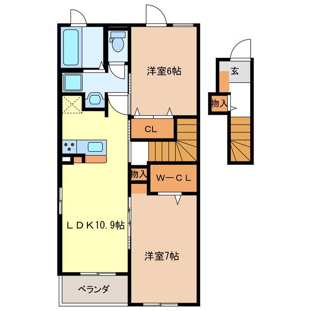 HALO A・B棟(2LDK/2階)の間取り写真