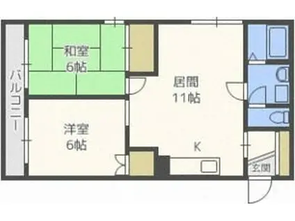 ソレイユ琴似(2LDK/1階)の間取り写真