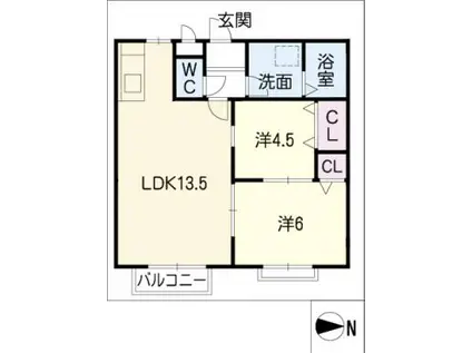 シティハイツ畔北(2LDK/2階)の間取り写真