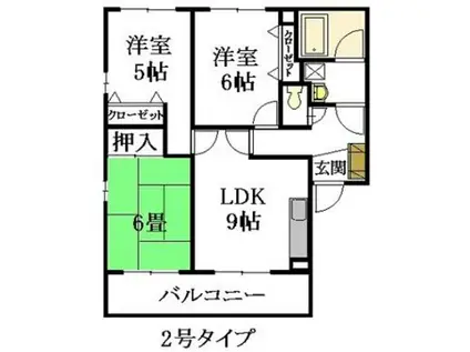 JUSSEマンションII(3LDK/1階)の間取り写真