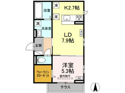 DーROOM小田原2丁目B(1LDK/2階)の間取り写真