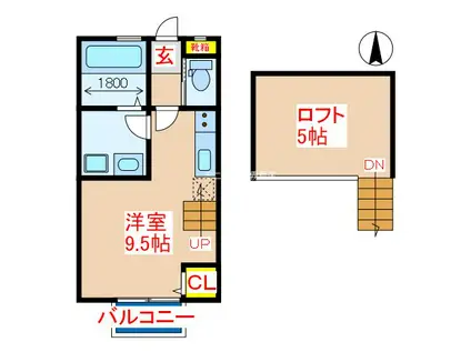 GOEDEUXB棟(1SK/2階)の間取り写真