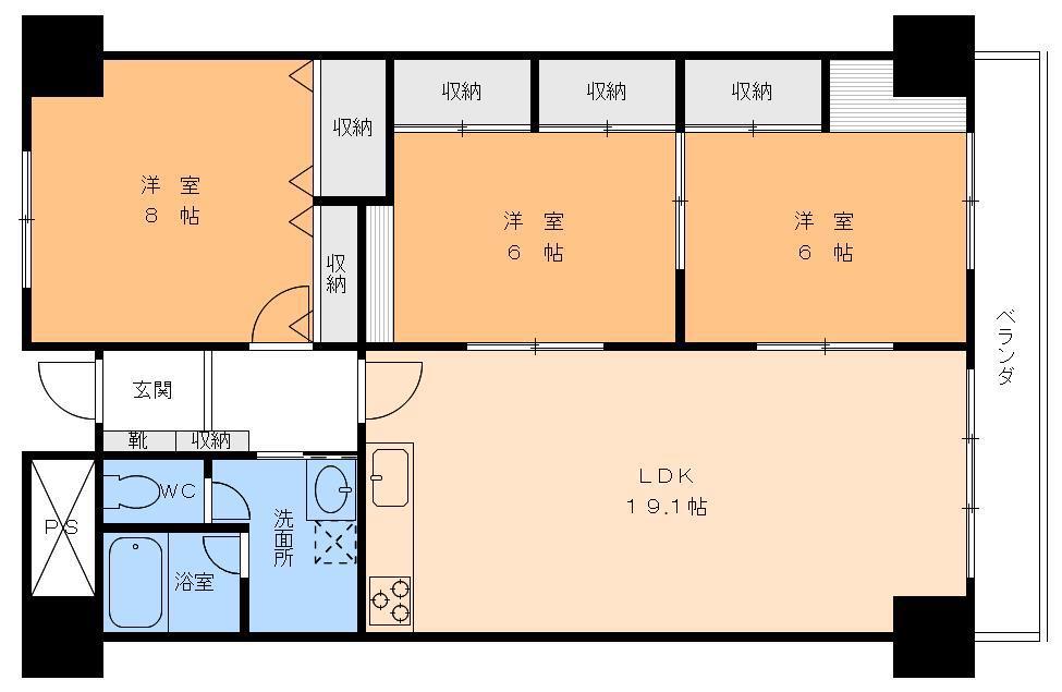 労住協大手町ハイツ(3LDK/5階)の間取り写真