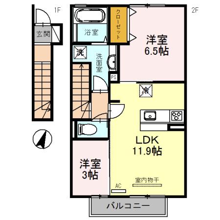 コスモ6(2LDK/2階)の間取り写真