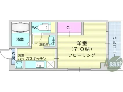 エスポワールアワノ(1K/2階)の間取り写真
