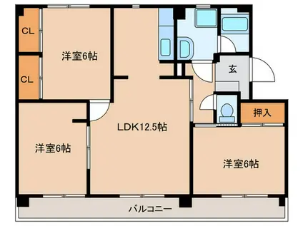 サンパーク柏原(3LDK/3階)の間取り写真
