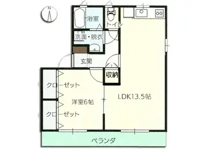 ラッキータウン庭瀬D棟(1LDK/2階)の間取り写真