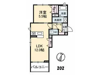 シャーメゾンエルモーソ(1LDK/2階)の間取り写真
