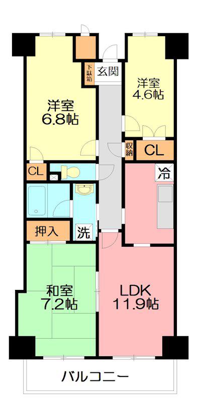 アズフローラいずみ野(3LDK/2階)の間取り写真