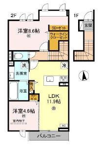 竜田テラス(2LDK/2階)の間取り写真