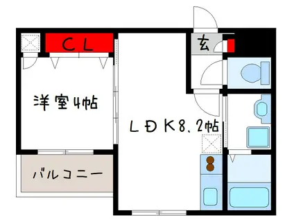 シーカルアリモト(1LDK/2階)の間取り写真