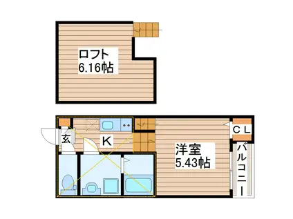 AL´AISE太子堂(1K/2階)の間取り写真