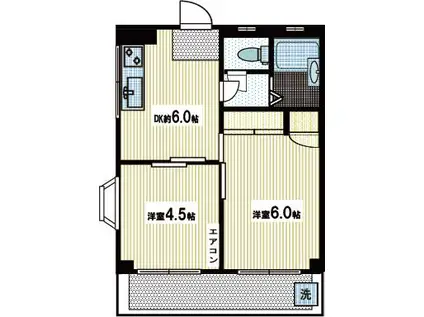 スカイハイツ(2DK/1階)の間取り写真