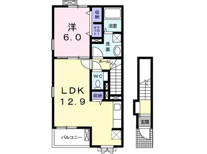 ミーティア(1LDK/2階)の間取り写真