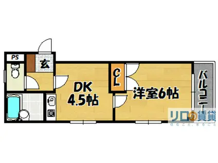 アーバンライフ上新庄(1DK/2階)の間取り写真