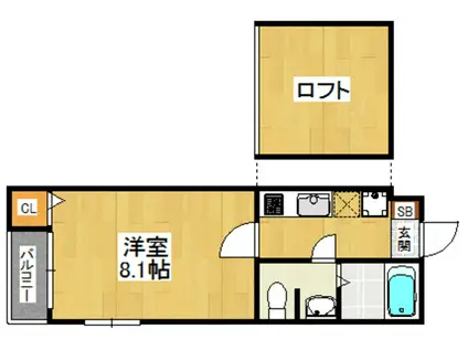 プレジャー福大前(1K/1階)の間取り写真