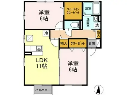 プレ・ルヴニール(2LDK/1階)の間取り写真