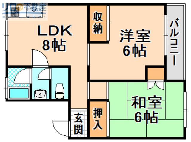 ハイツ桜ヶ丘(2LDK/4階)の間取り写真