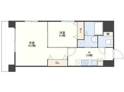 ソレイユ出島(2K/13階)の間取り写真