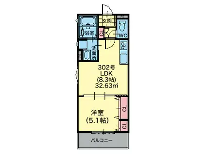 ラモーナ桃谷(1LDK/3階)の間取り写真