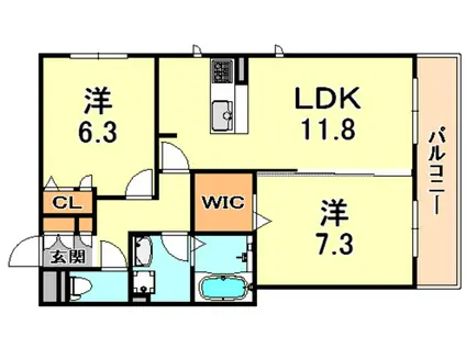 シャーメゾン六甲町(2LDK/2階)の間取り写真