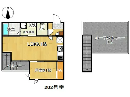 GRANDTIC SYM春町(1LDK/2階)の間取り写真