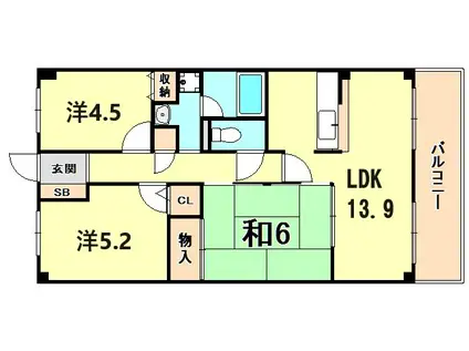 西宮東町アーバンコンフォートII番館(3LDK/6階)の間取り写真