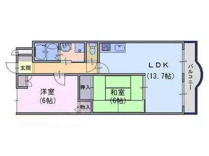 デルニエ向日町(2LDK/2階)の間取り写真