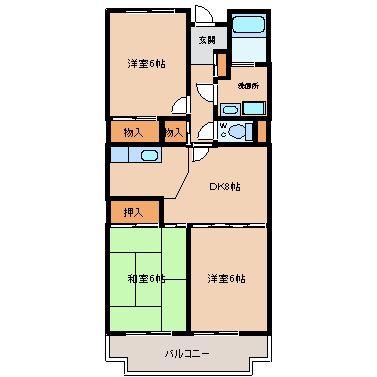 サンパレス多摩A館(3DK/2階)の間取り写真