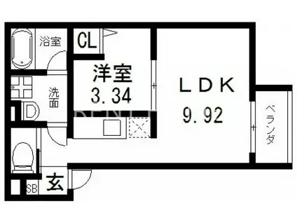 QUENTE布施(1LDK/1階)の間取り写真