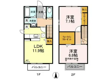 グリースC(2LDK/2階)の間取り写真