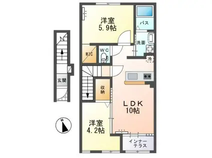 ＪＲ常磐線 水戸駅 徒歩55分 2階建 築1年(2LDK/2階)の間取り写真