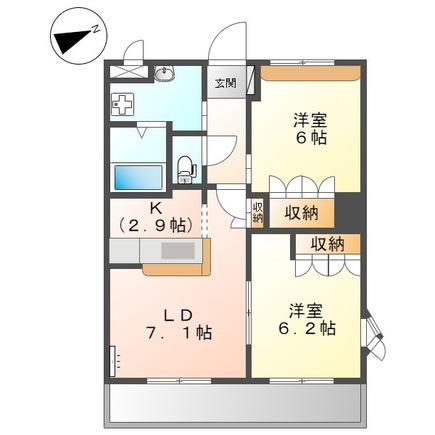 サンライズ高町(2LDK/2階)の間取り写真