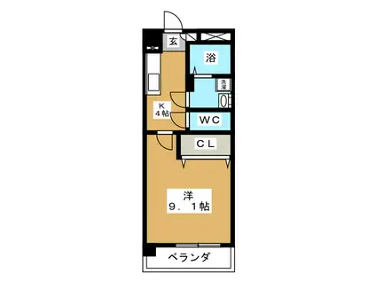 マンション亀山(1K/4階)の間取り写真