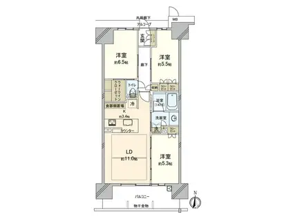 プレミスト岡山ザ・レジデンス(3LDK/12階)の間取り写真