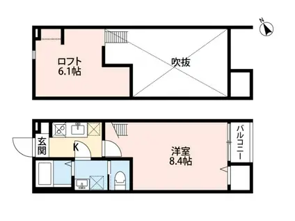 サンテラス浜野(1K/2階)の間取り写真