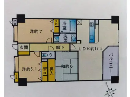 コアマンションネクステージ箱崎宮前(3LDK/4階)の間取り写真