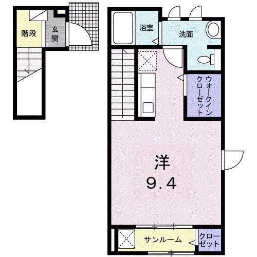 グリーンフローラ 南(ワンルーム/2階)の間取り写真
