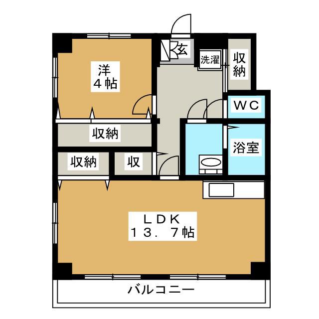 ドミール瑞來(1LDK/4階)の間取り写真