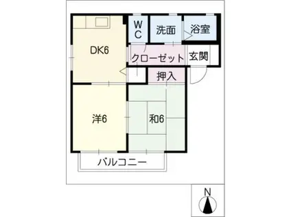 EDEL HEIM I棟(2DK/1階)の間取り写真