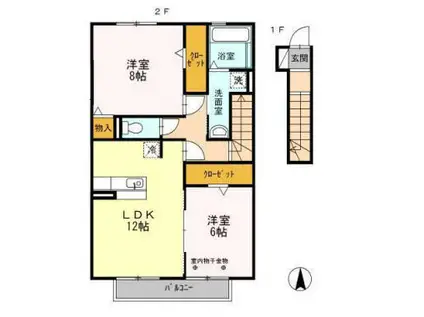 S.U.N COURT B(2LDK/2階)の間取り写真