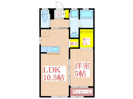 エスポワール日当山(1LDK/2階)の間取り写真